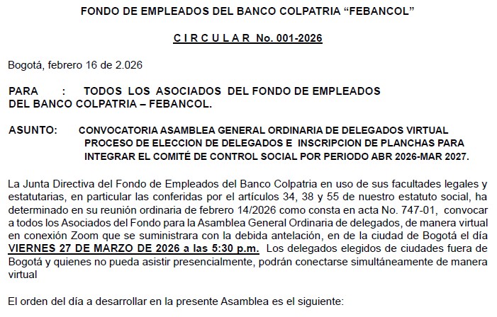 CIRCULAR FEBANCOL 001-2026